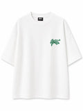 Rare green script logo white T-shirt featuring a stylish design on the front, made from comfortable cotton fabric.