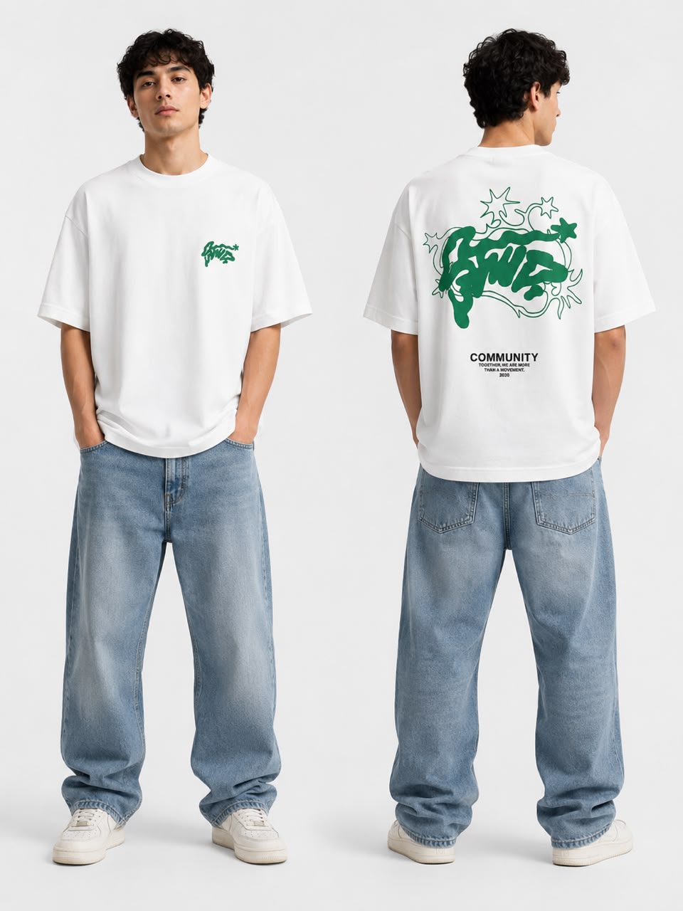 Rare green script logo white T-shirt featuring a stylish green logo design on the front.