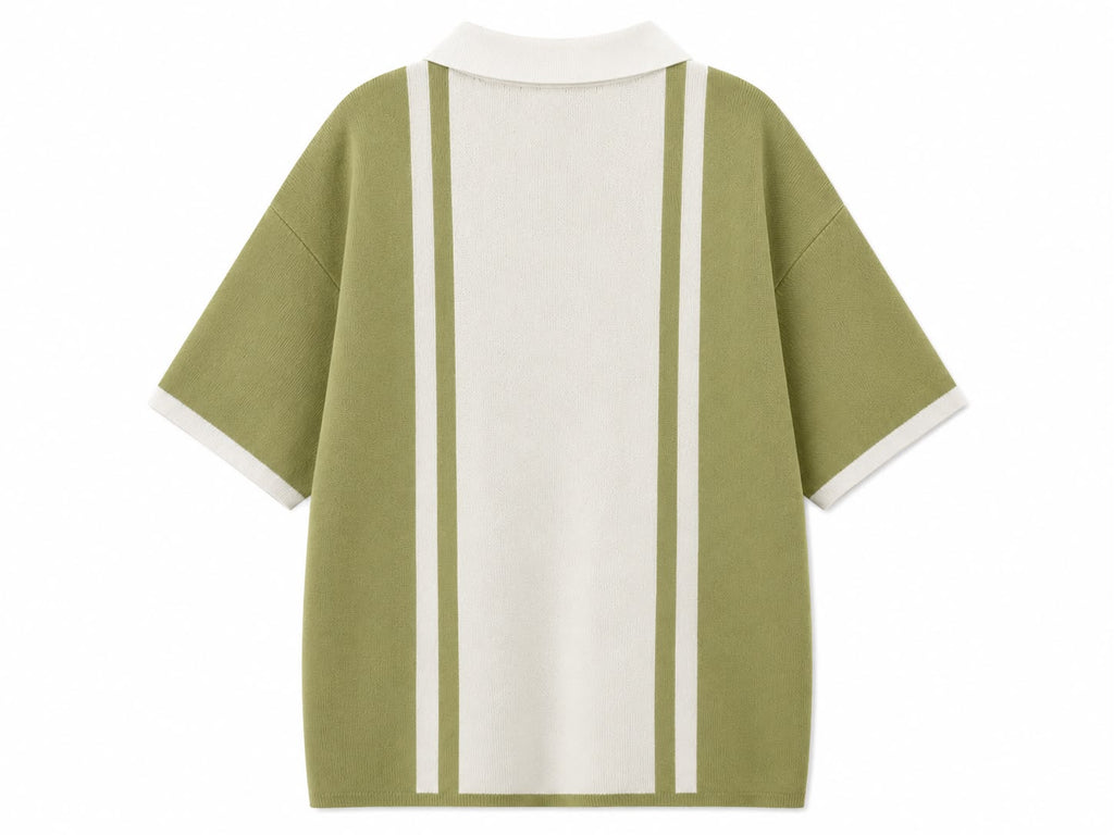 Rare HOMME B13 vintage striped knit polo shirt in olive color, featuring classic design and textured fabric.