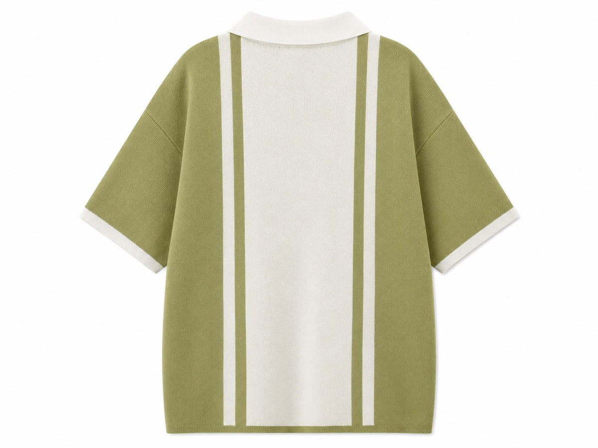 Rare HOMME B13 vintage striped knit polo shirt in olive color, featuring classic design and textured fabric.