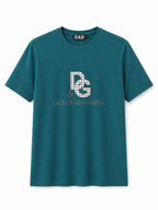 Rare D&G Monogram Graphic Crewneck T-Shirt in teal with bold logo print, casual fit, and soft cotton fabric.