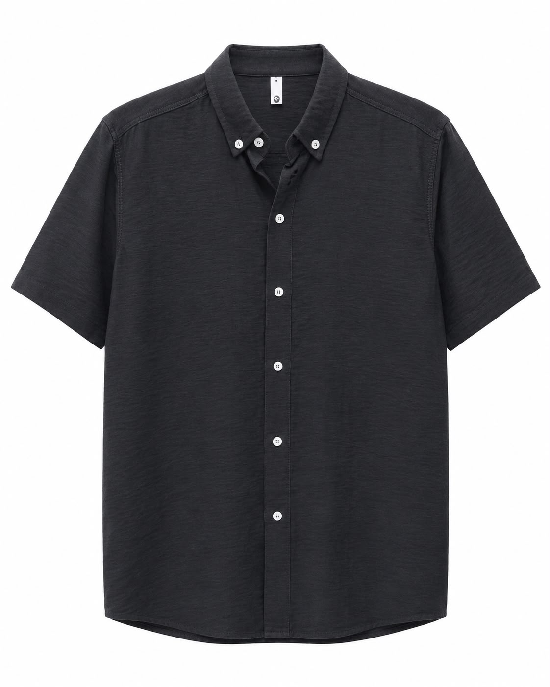 Rare short-sleeve textured button-shirt displayed on a model, featuring a casual fit and detailed fabric texture.
