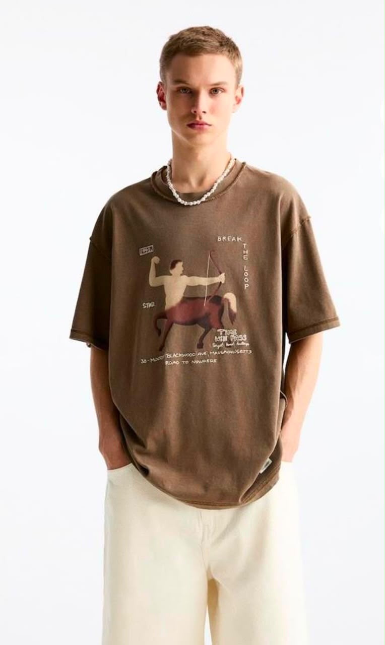 Rare Centaur Graphic Oversized Tee in washed brown, featuring a bold centaur illustration on soft, casual fabric.