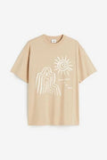 Light beige minimal sun line art t-shirt by rare, featuring simple sun design on soft cotton fabric.