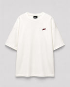 Rare Off-White "STWD" embroidered oversized T-shirt with bold front logo and casual fit, displayed on a plain background.
