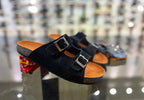 Rare black double-strap sandal featuring two adjustable straps and a sturdy sole, ideal for casual, everyday wear.
