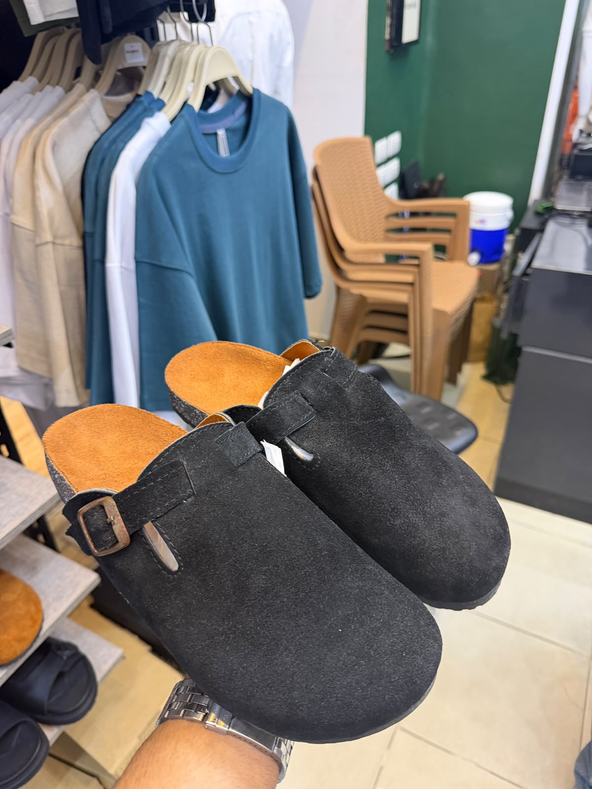 Black Glogges by Rare, stylish and comfortable black slippers with a sleek design, perfect for casual wear.