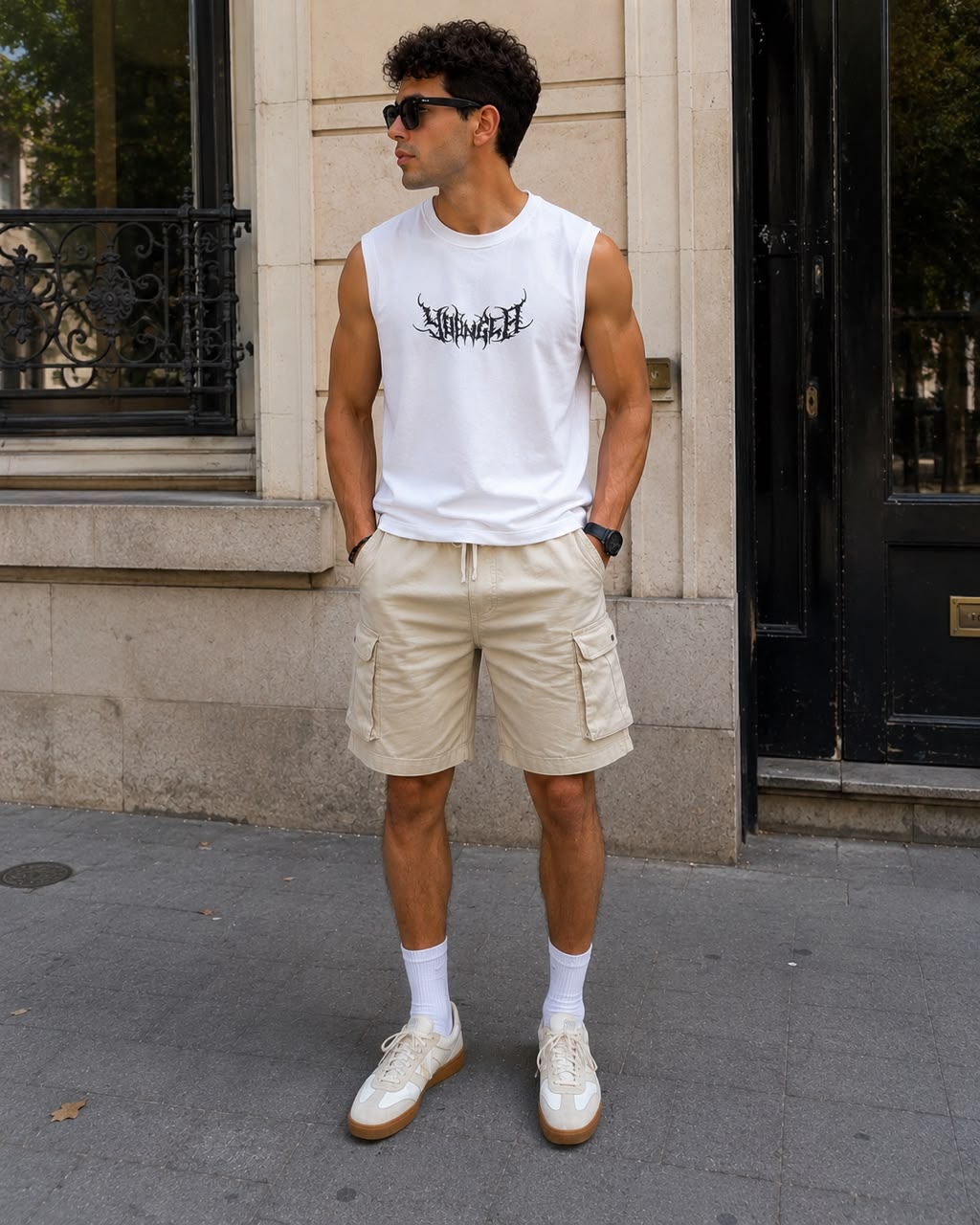 Rare sleeveless muscle tank top in black, featuring a fitted design and athletic style, suitable for workout or casual wear.