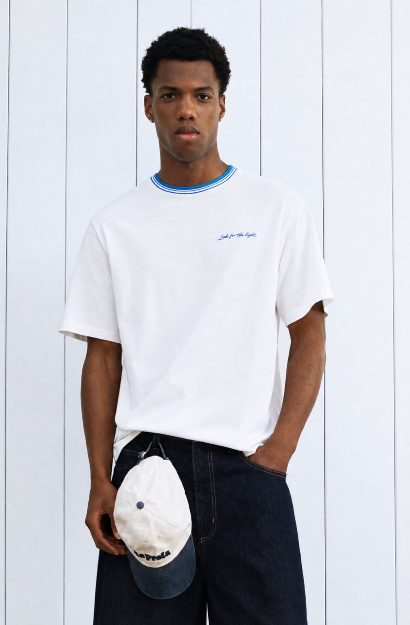 Rare Look for the Light P&B Tee, front view showing black and white graphic design on a casual cotton T-shirt.